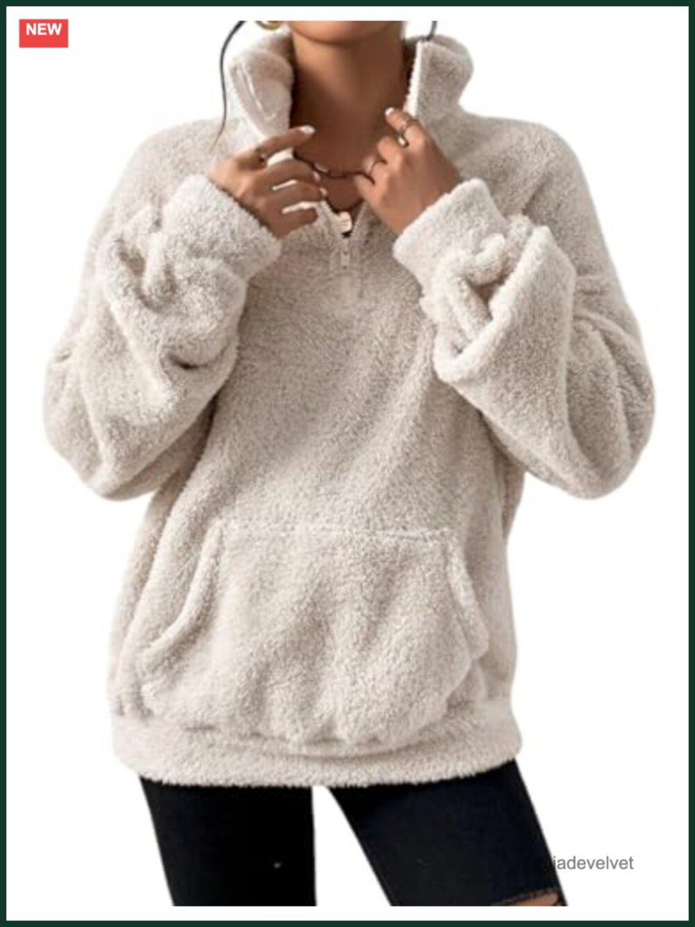 Womens Fleece Quarter Zip Pullover Fuzzy Sherpa Sweatshirt
